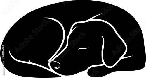 Sleeping Dog Curled Up Silhouette Vector Icon