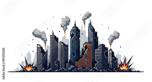 City Skyline on Fire Burning.