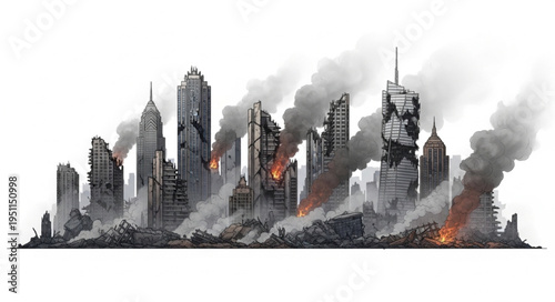 City Skyline on Fire Burning.