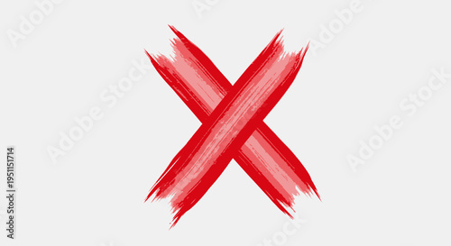 Red brush stroke cross symbol, isolated on white background, negative mark