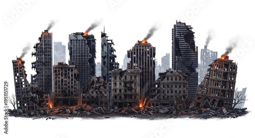 City Skyline on Fire Burning.