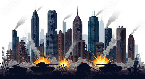 City Skyline on Fire Burning.