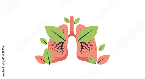 Illustration of human lungs with green leaves, symbolizing tuberculosis awareness and healthy breathing on World Tuberculosis Day