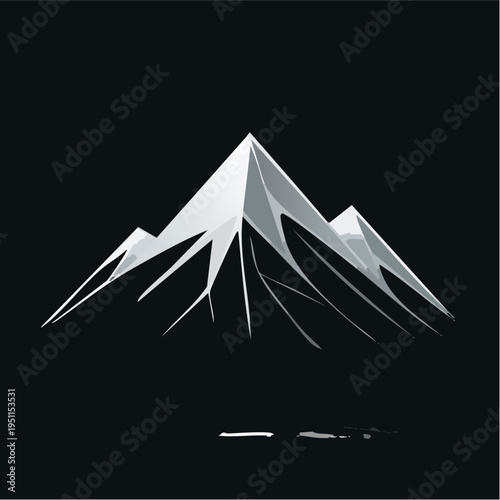 Stylized Vector Illustration of Majestic Snow-Capped Mountain Peaks Against a Dark Background, Representing Nature and Adventure