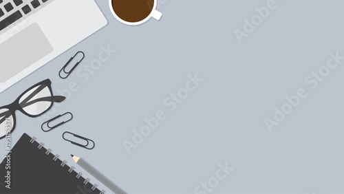 Top view workspace background with office supplies. Business concept. Flat design illustration.