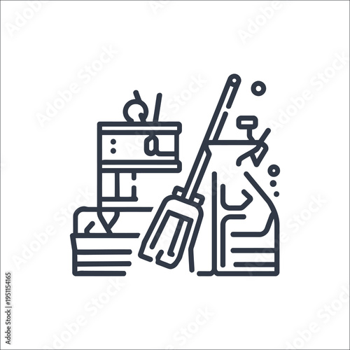 Cleaning supplies line icon isolated