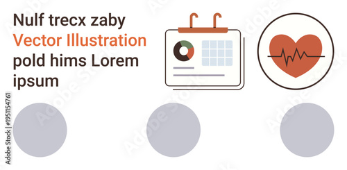 Health tracking, medical records, scheduling tools, wellness management, data analysis, healthcare concepts. Data chart on a calendar and heartbeat icon. Health tracking and medical records design