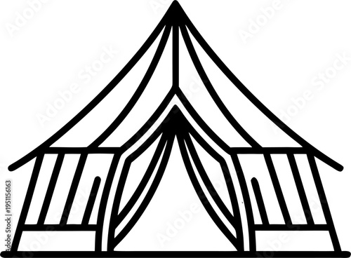 tent  line art vector icon black and white, white background