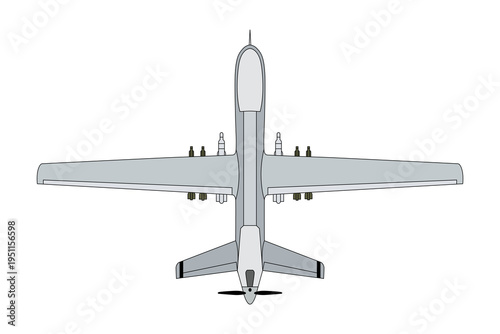 Military Combat Drone Unmanned Aerial Vehicle Top View Vector Illustration