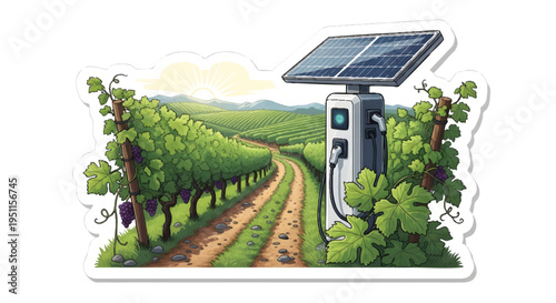 Solar powered electric vehicle charging station in vineyard