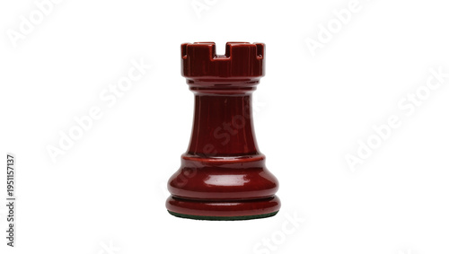 Photos Glossy dark red chess rook piece, a classic game element, isolated on transparen