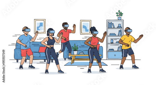 People wearing face masks exercising at home together