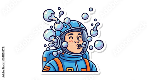 Astronaut in space helmet with bubbles cartoon sticker