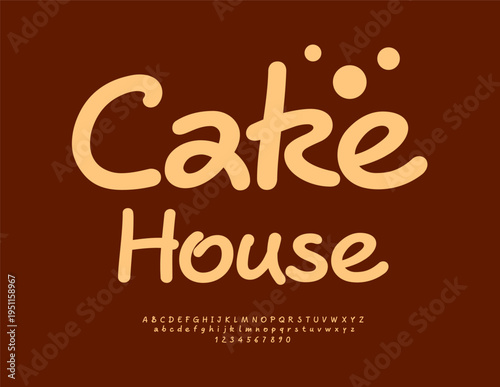 Vector Delicious label Sweet Cookies. Beautiful Cursive Font. Stylish Alphabet Letters and Numbers set.