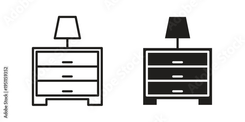 Bedside table icon line drawing. Minimalist style icons