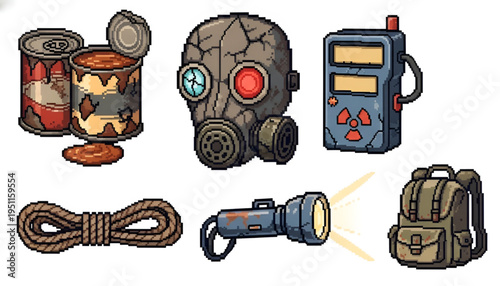 Post Apocalyptic Survival Equipment Set with Gas Mask and Supplies