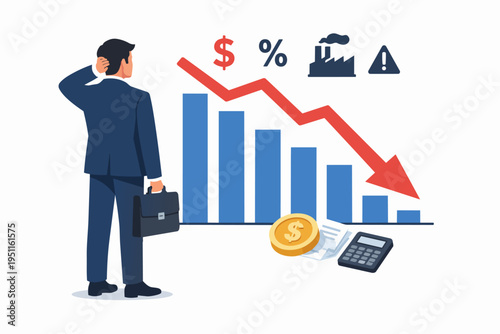 Businessman watching market crash and financial crisis, representing economic recession