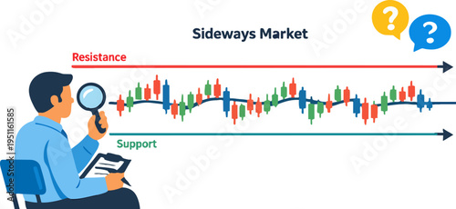 Investor studying a candlestick chart with support and resistance for market analysis
