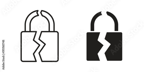 Broken lock icon line drawing. Minimalist style icons