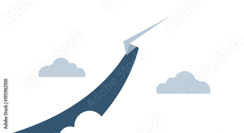 Paper airplane soaring through stylized clouds against a dark background, representing ambition and travel.