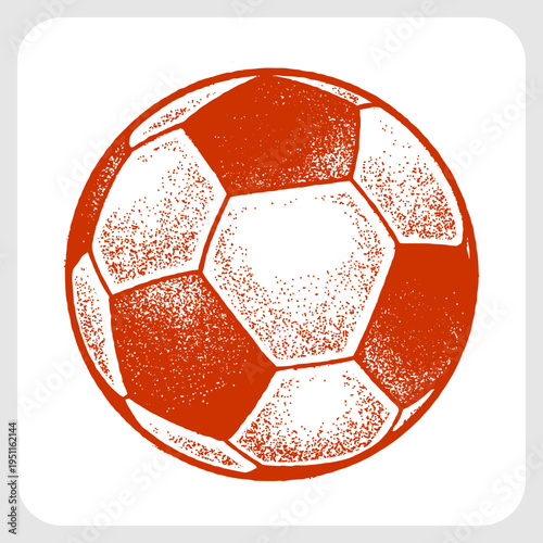 Artistic Red Soccer Ball Illustration Featuring Meticulous Pointillism Shading and Professional Vector Detail.