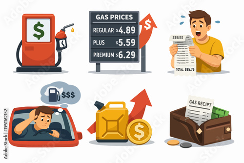 Rising gasoline prices causing financial stress and inflation concept