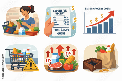 High inflation impacting food prices and grocery shopping costs, facing financial stress