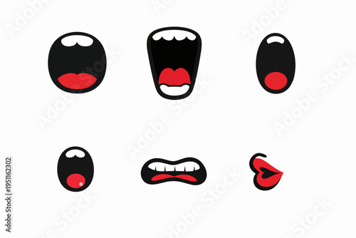 Cartoon mouth expressions showing various emotions and vocalization