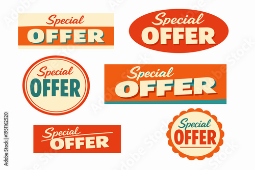 Special offer labels set in retro style promoting sales and marketing concepts