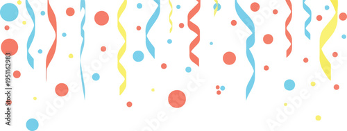 Colorful confetti and ribbons border over transparent background for party celebration event birthday and holiday decor