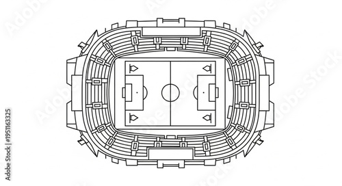 Overhead view of a soccer stadium design blueprint.