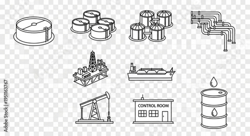Oil and Gas Industry Icons - Storage Tanks, Pipelines, and Infrastructure.