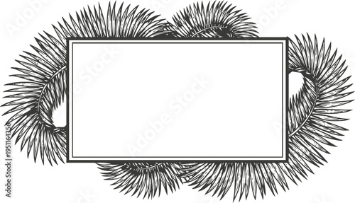 Rectangular frame with tropical palm leaves decorative border, nature inspired design for invitations or cards