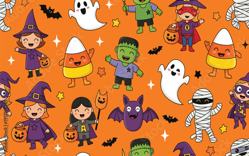 Halloween cartoon characters and monsters.