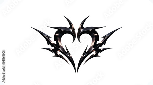 Black heart shaped tattoo design with sharp spikes isolated on white background for body art and decoration purposes easily