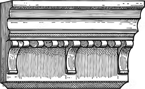 Hand drawn classical architectural cornice with decorative molding and ornamental brackets