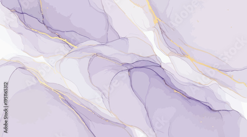 Lavender marble texture with gold and white veins on a light purple background