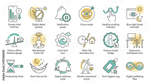 Business icons showcase various productivity and technology related concepts.