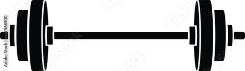 Barbell weight silhouette icon, gym fitness equipment illustration, black and white vector design, strength training symbol, bodybuilding workout tool isolated on white background