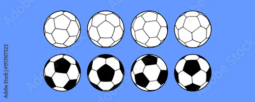 Artistic Set of Eight Soccer Ball Icons Hand Drawn Styles.