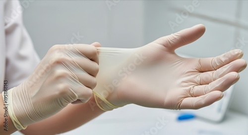 Medical Professional Removing Latex Gloves in Clean Environment