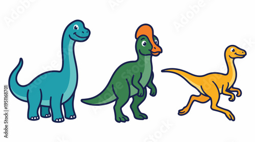 Three cartoon dinosaurs standing and running, isolated on a white background.
