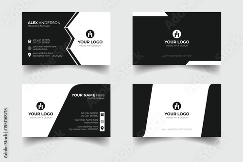 Set of 4 modern business card print templates, double-sided business card design template with professional color variation visiting card layout set.