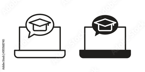 E learning icon line drawing. Minimalist style icons