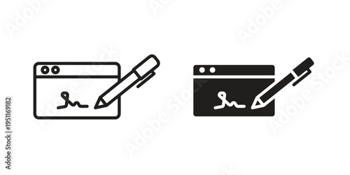 Electronic signature icon line drawing. Minimalist style icons