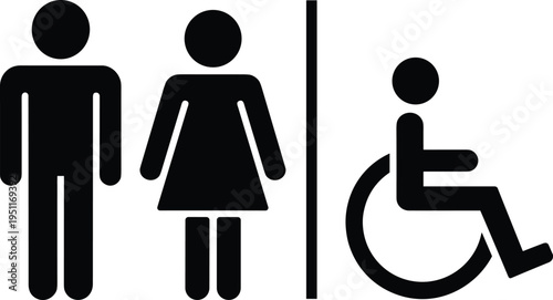 Black Icons for Men Women and Disabled Person on White Background man icon woman icon