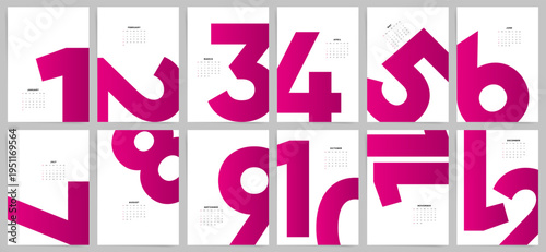 2027 Calendar Bold Magenta Numbers Design, 2027 Calendar Modern Artistic Wall Planner with Large Digits
