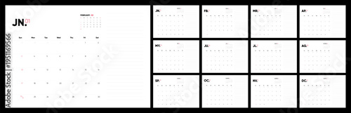 2027 Calendar Template Minimal Black and White Layout, 2027 Calendar with Lined Notes Modern Desk Horizontal Calendar Planner with Monthly Templates.
