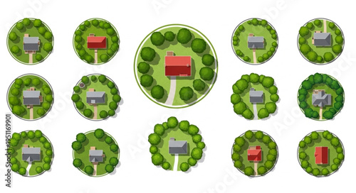 Overhead View of Houses Surrounded by Greenery.