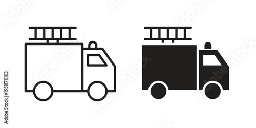 Fire truck icon line drawing. Minimalist style icons